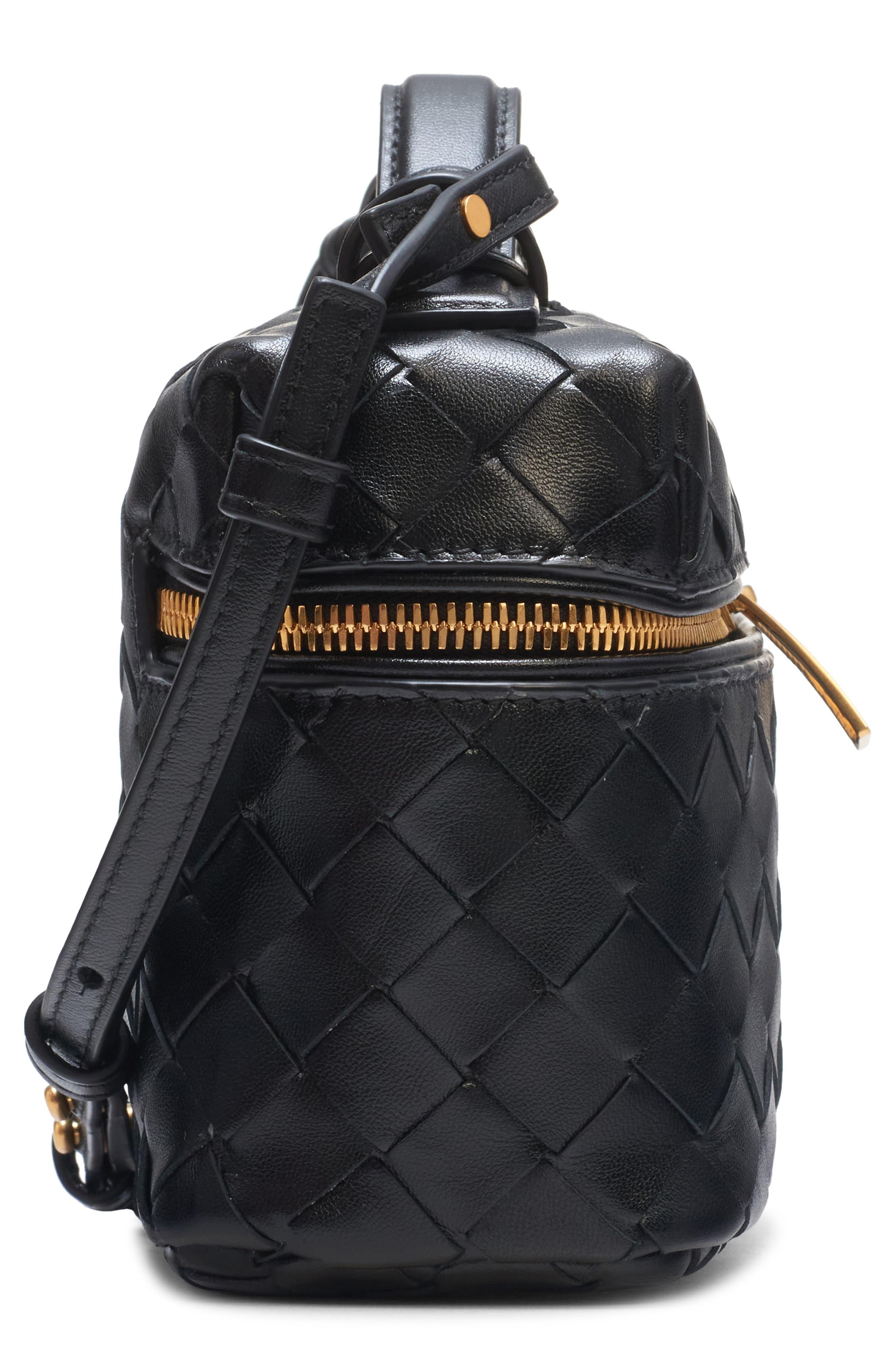 Bottega Veneta Intrecciato Leather Convertible Vanity Case, Alternate, color, Black/ Gold