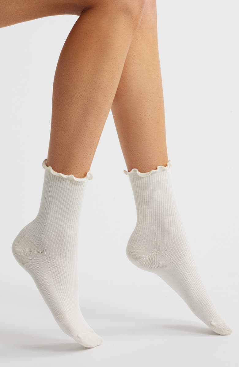 Nordstrom Lettuce Edge Crew Socks, Main, color, Ivory Tofu