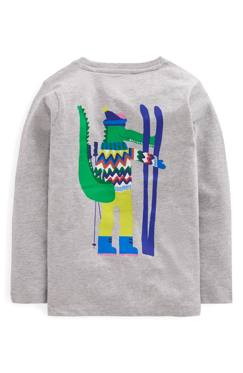Boden Kids' Crocodile Graphic T-Shirt, Alternate, color, Grey Marl Skiing Croc