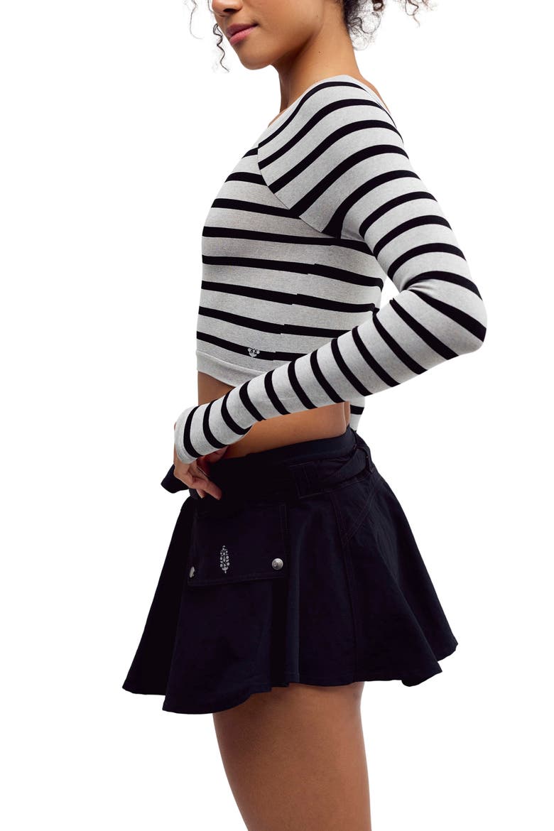 Good Karma Stripe Crop Top, Alternate, color, BLACK HEATHER GREY