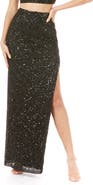 LARA New York Long Side-Slit Beaded Skirt