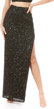 LARA New York Long Side-Slit Beaded Skirt