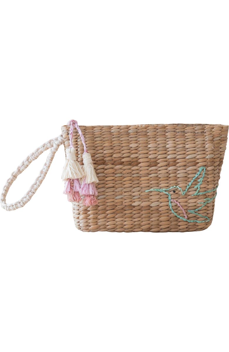 LIKHA Hummingbird Embroidered Straw Pouch, Main, color,