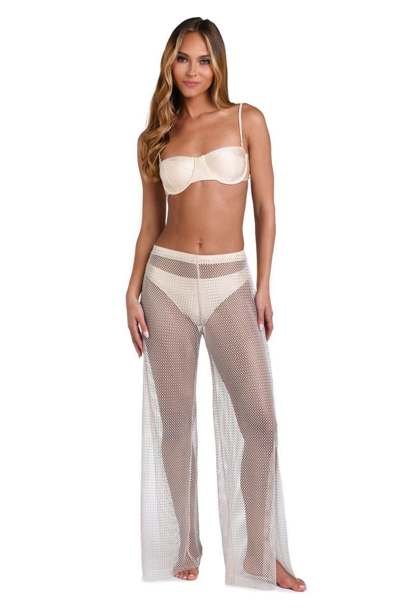 L'AGENCE Noemi Wide Leg Mesh Cover-Up Pants, Alternate, color, Champagne