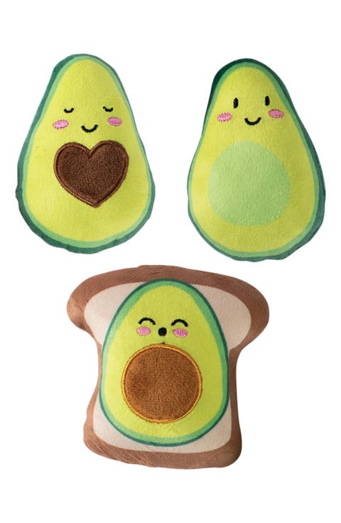3-Piece Avocado Squeaker Dog Toy Set