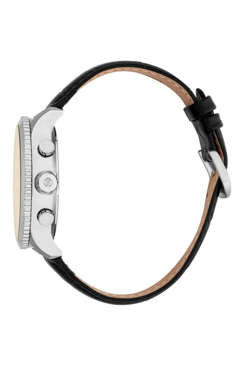 Stile Chronograph Quartz Leather Strap Watch, 44mm, Alternate, color, BLACK