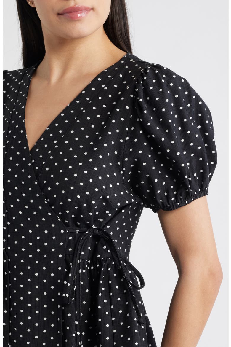 Polka Dot Wrap Top, Alternate, color, BLACK/ IVORY