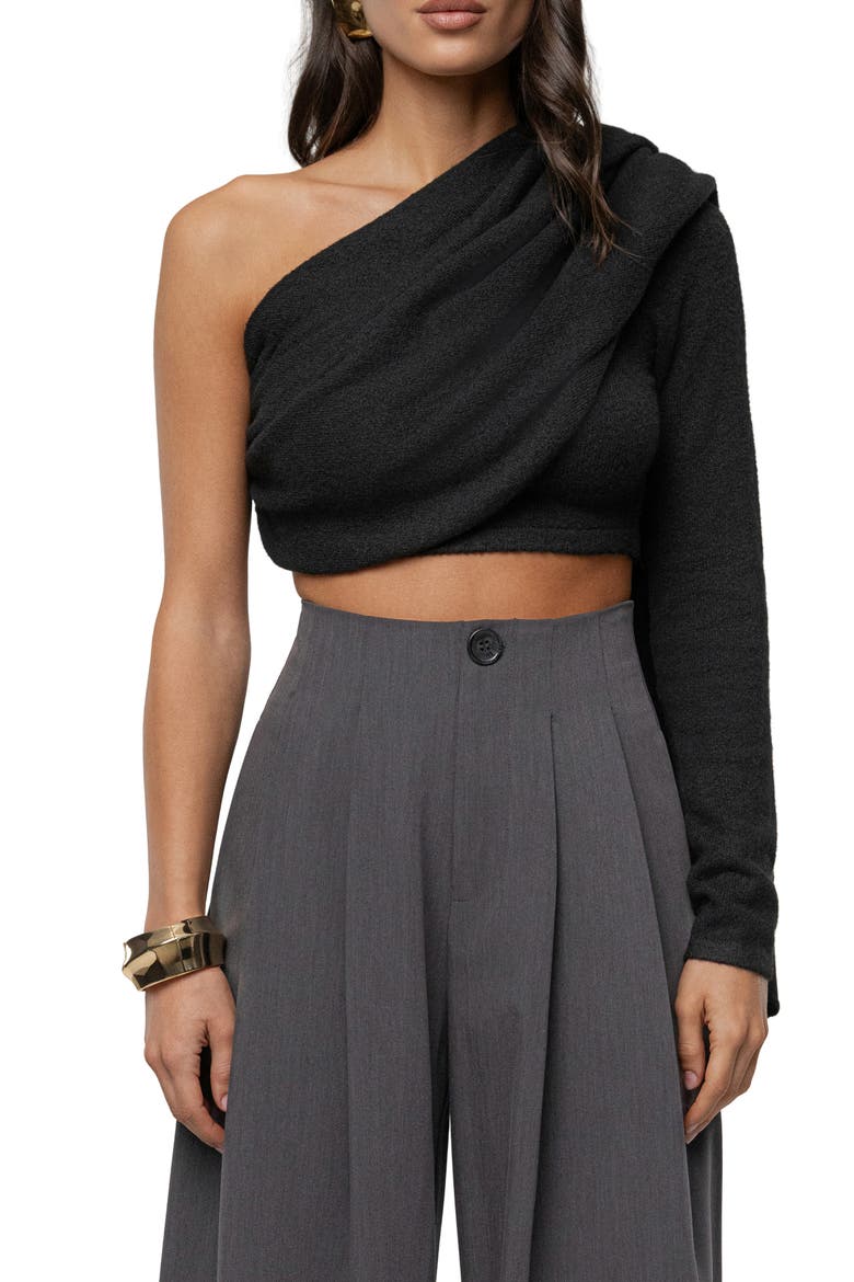 Capsule One-Shoulder Crop Sweater, Main, color, BLACK