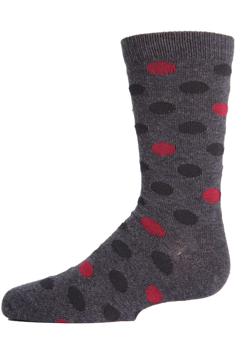 Spots and Dots Ribbed Crew Socks, Main, color, Dark Gray Heather