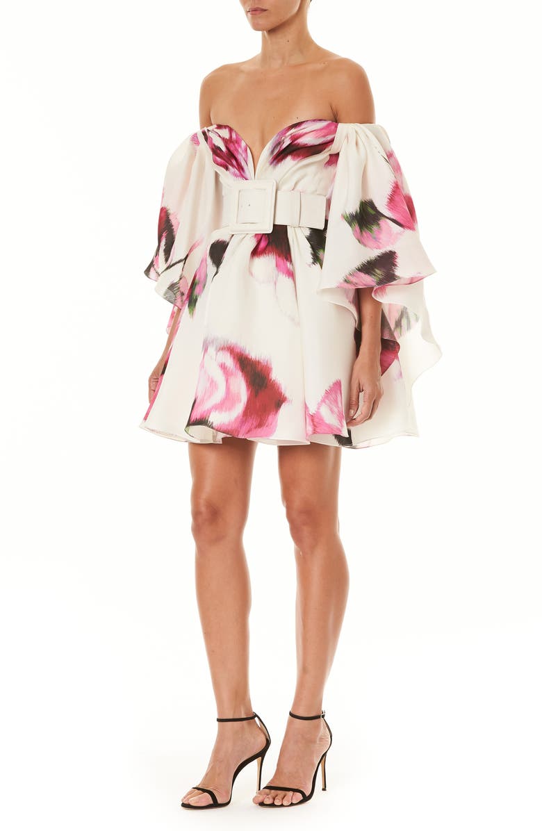 Carolina Herrera Floral Off the Shoulder Cape Silk Minidress, Alternate, color, 