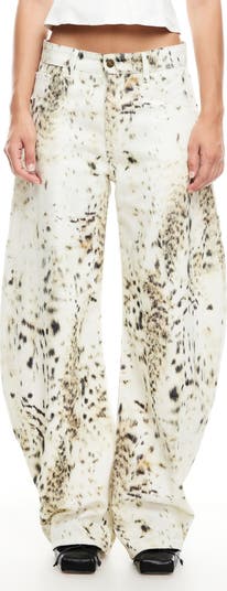 Horseshoe Print Barrel Leg Jeans