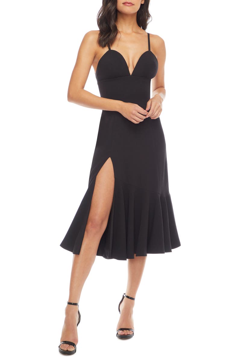 Dress the Population Marilyn Slit Midi Dress, Main, color, 