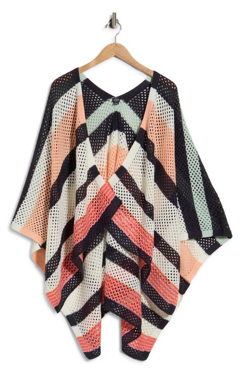 Stripe Open Knit Poncho