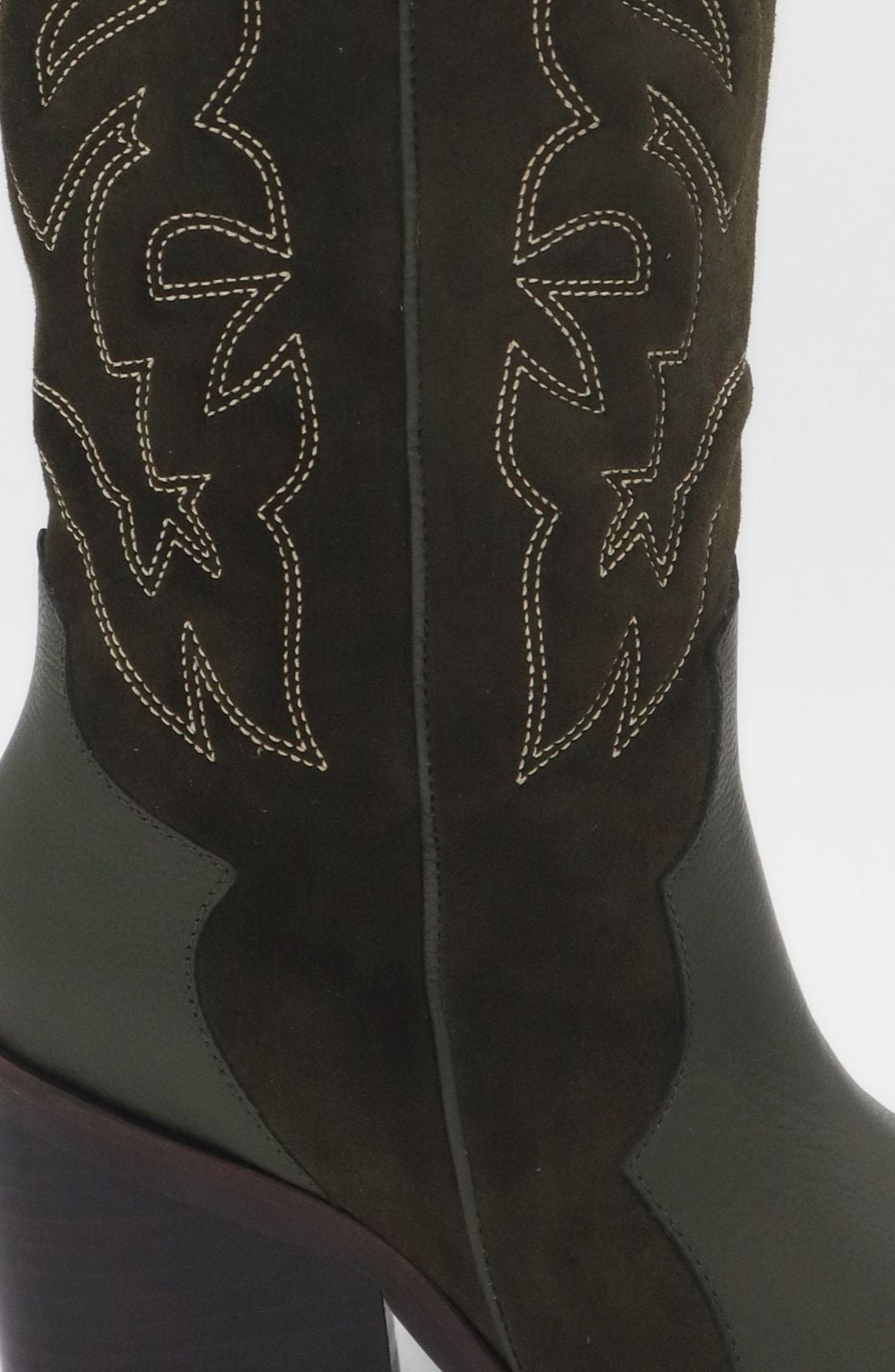 STIVALI NEW YORK Getty Western Suede Leather Knee High Boots, Alternate, color, Olive Suede / Leather