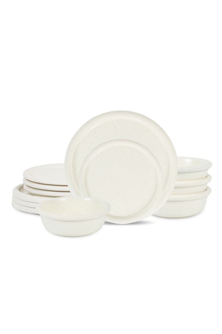 Capri Stoneware 12-Piece Dinnerware Set, Main, color, White