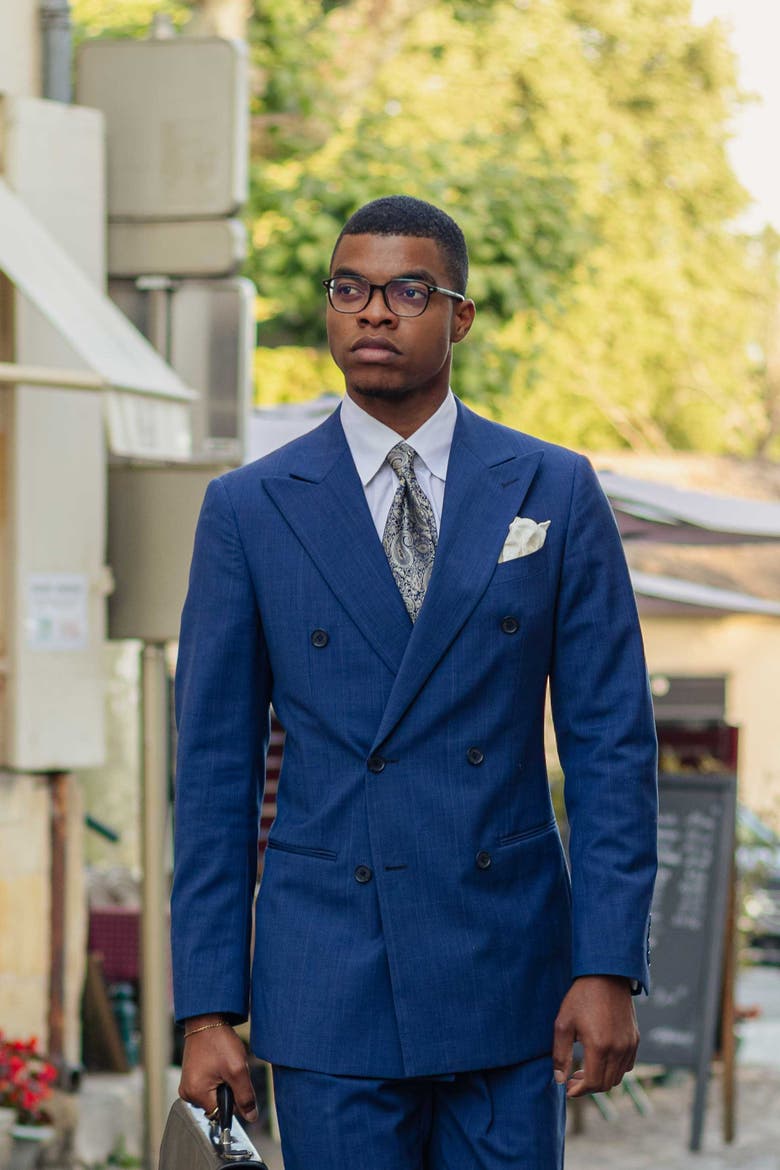 Donatello - Extra Long Silk Jacquard Tie for Men, Alternate, color, Navy and Pewter