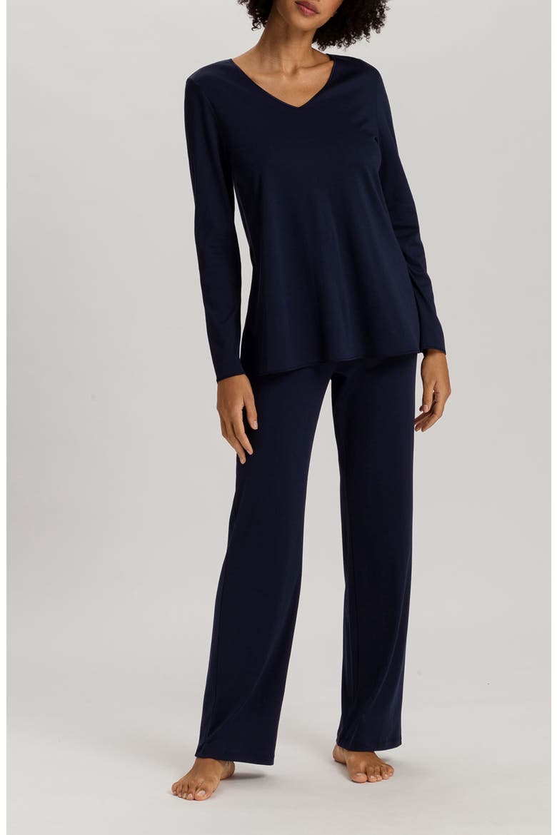 Cotton & Silk Long Sleeve Pajamas, Main, color, DEEP NAVY