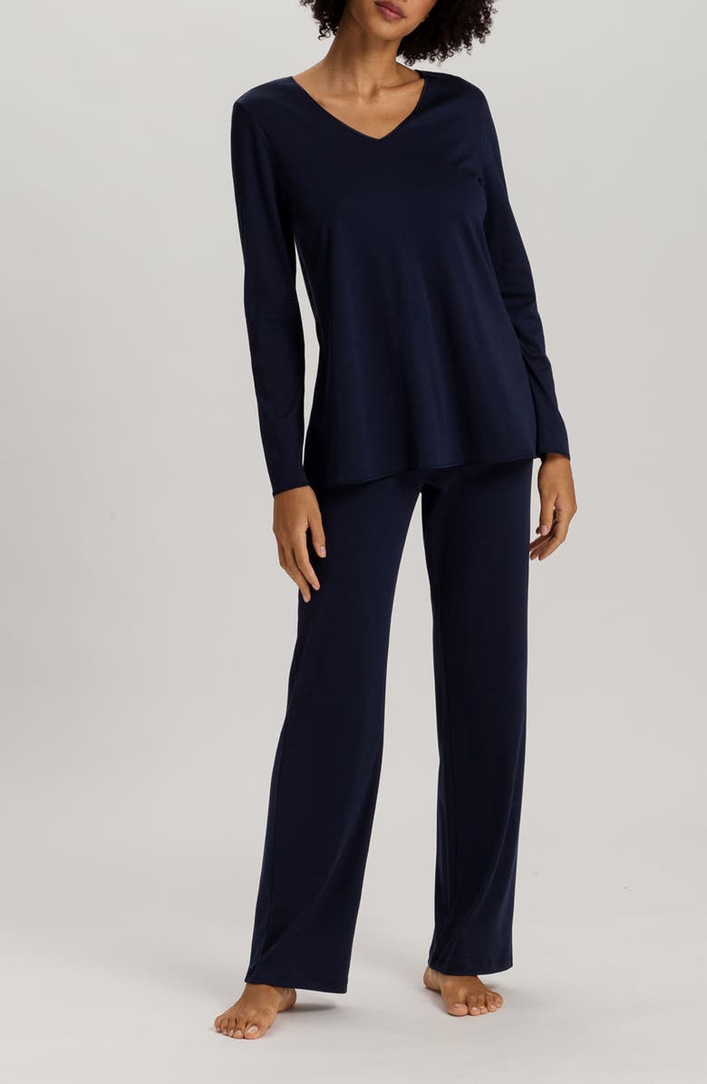 Hanro Long Sleeve Cotton Jersey Pajamas, Main, color, 