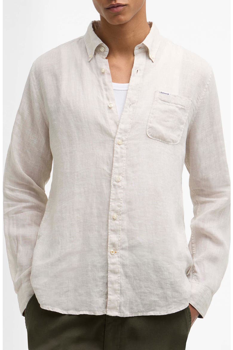 Linton Tailored Fit Check Linen Button-Down Shirt, Main, color, MIST