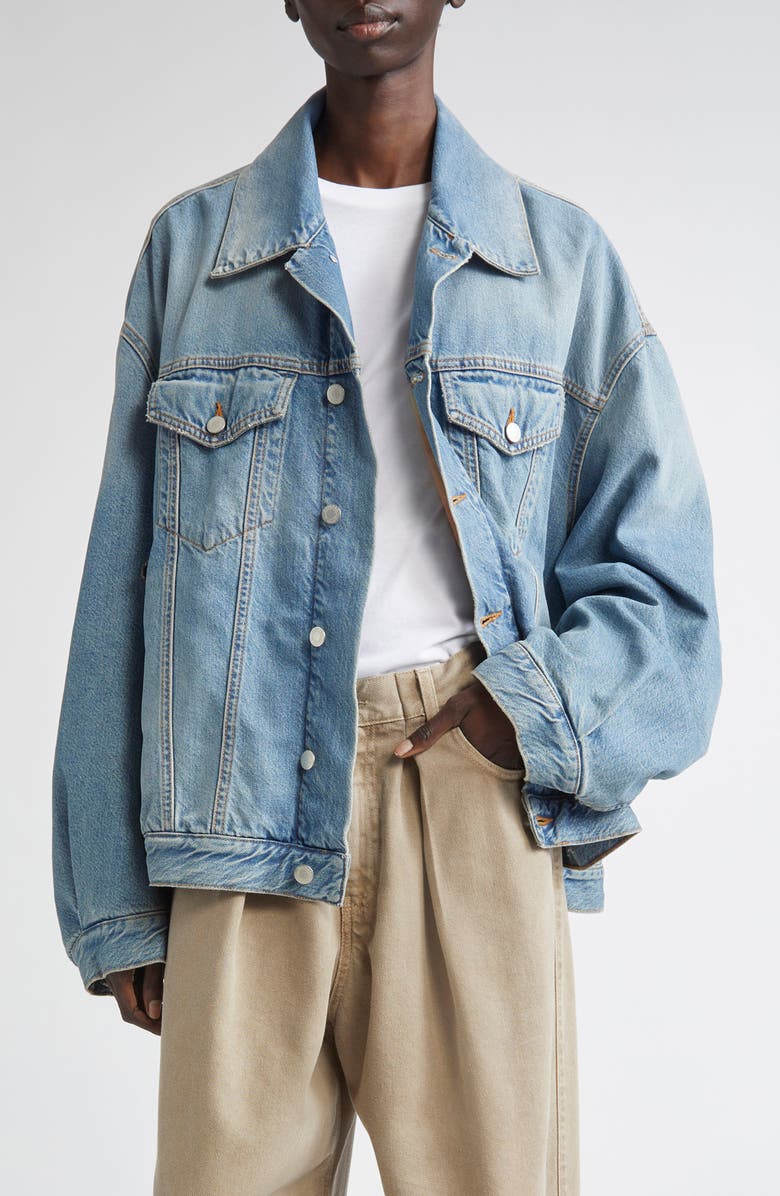 Haikure New Janet Oversize Distressed Denim Jacket, Main, color, Ionic Blue