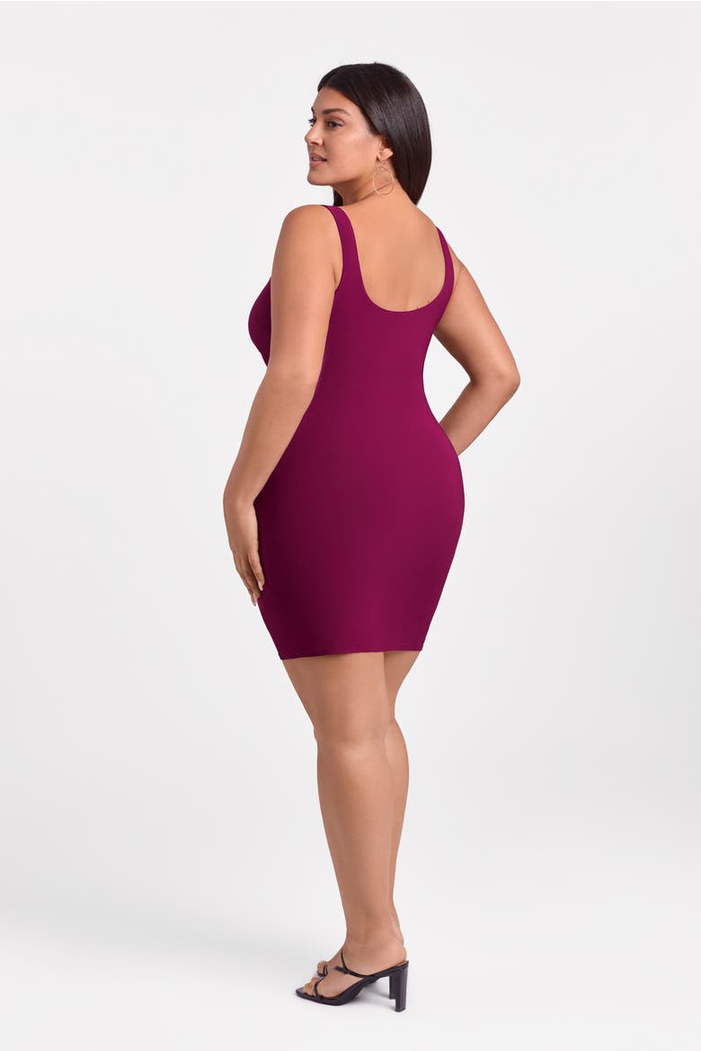 Sculpting Shapewear Shirred Waist Square Neck Tank Mini Dress, Alternate, color, Cherry Mocha
