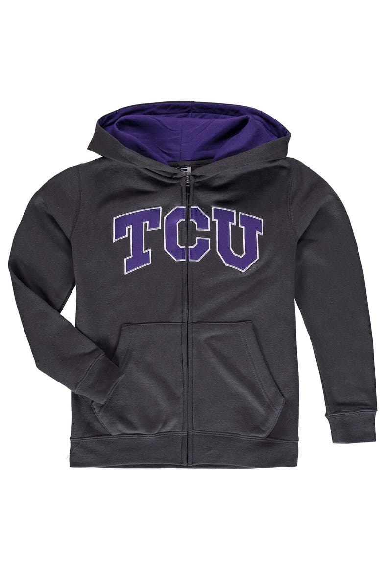 Youth Charcoal TCU Horned Frogs Applique Arch & Logo Full-Zip Hoodie, Alternate, color, Charcoal