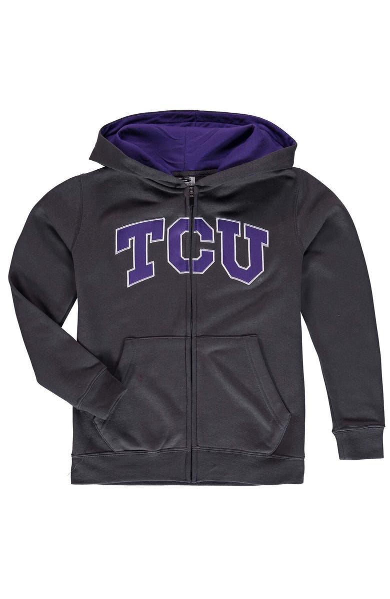 STADIUM ATHLETIC Youth Charcoal TCU Horned Frogs Applique Arch & Logo Full-Zip Hoodie, Alternate, color,