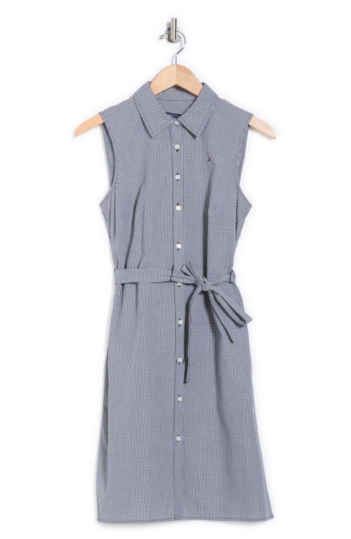 Tommy Hilfiger Micro Check Sleeveless Cotton Shirtdress In Sky Captain