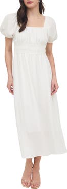 AUGUST SKY Puff Sleeve Midi Dress