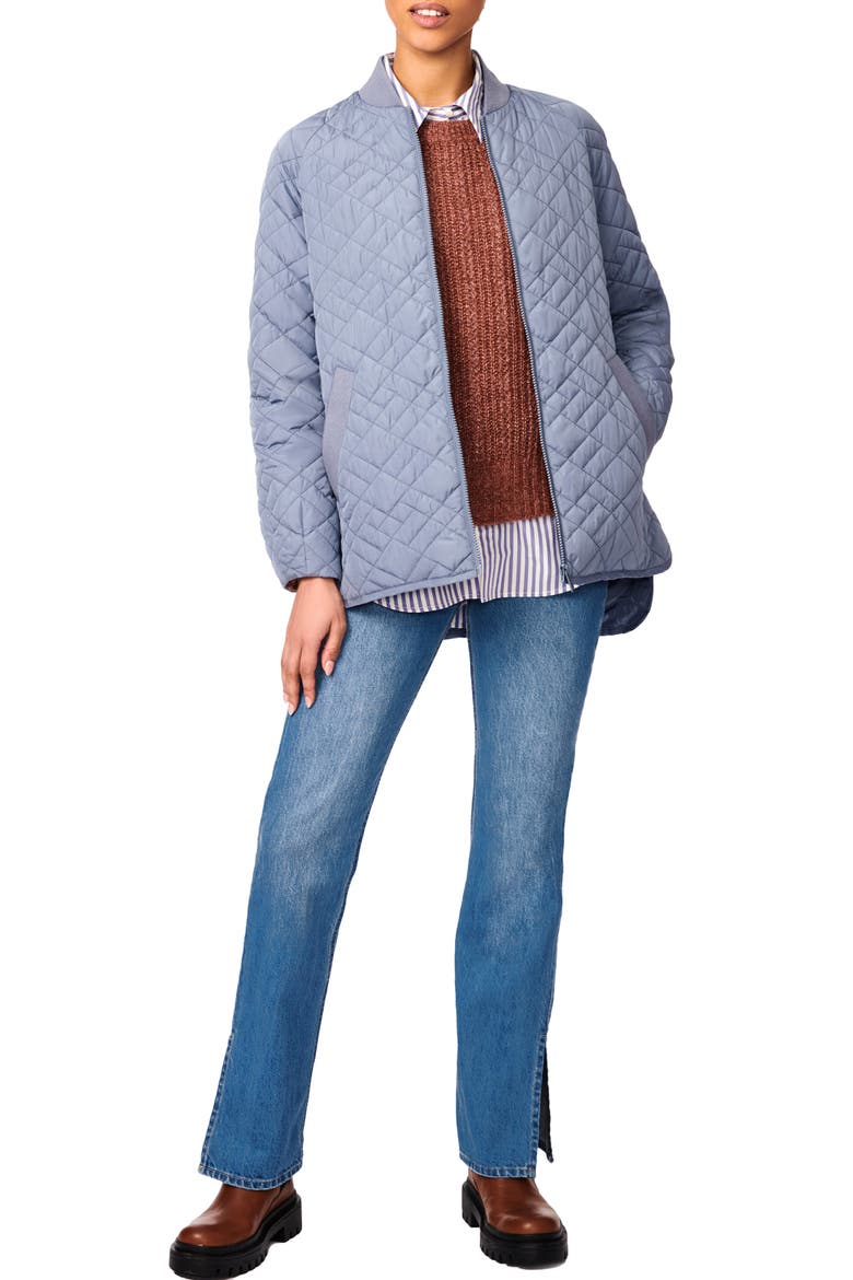 Quilted High-Low Recycled Polyester Jacket, Alternate, color, STONE BLUE