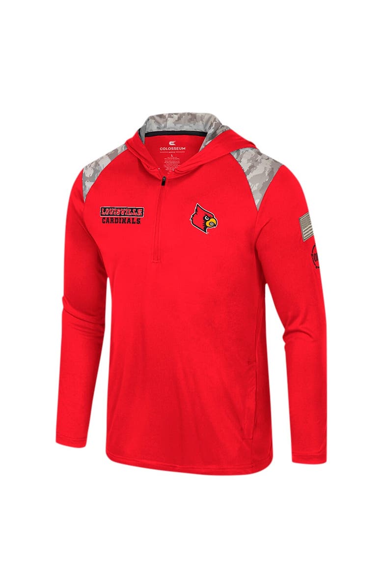COLOSSEUM Men's Colosseum Red Louisville Cardinals OHT Military Appreciation Quarter-Zip Hoodie Jacket, Alternate, color, Red