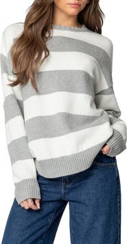 EDIKTED Richie Oversize Stripe Cotton Crewneck Sweater