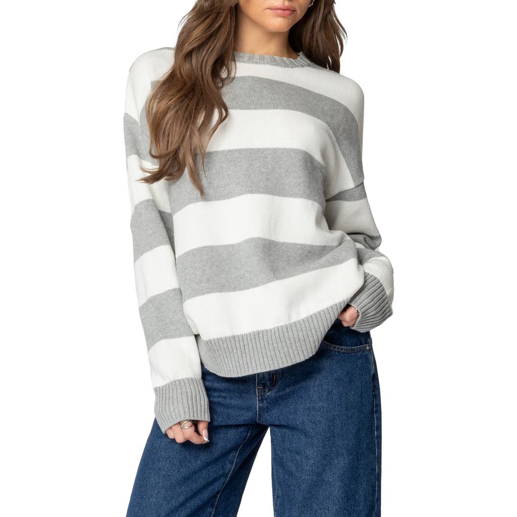 EDIKTED EDIKTED RICHIE OVERSIZE STRIPE COTTON CREWNECK SWEATER