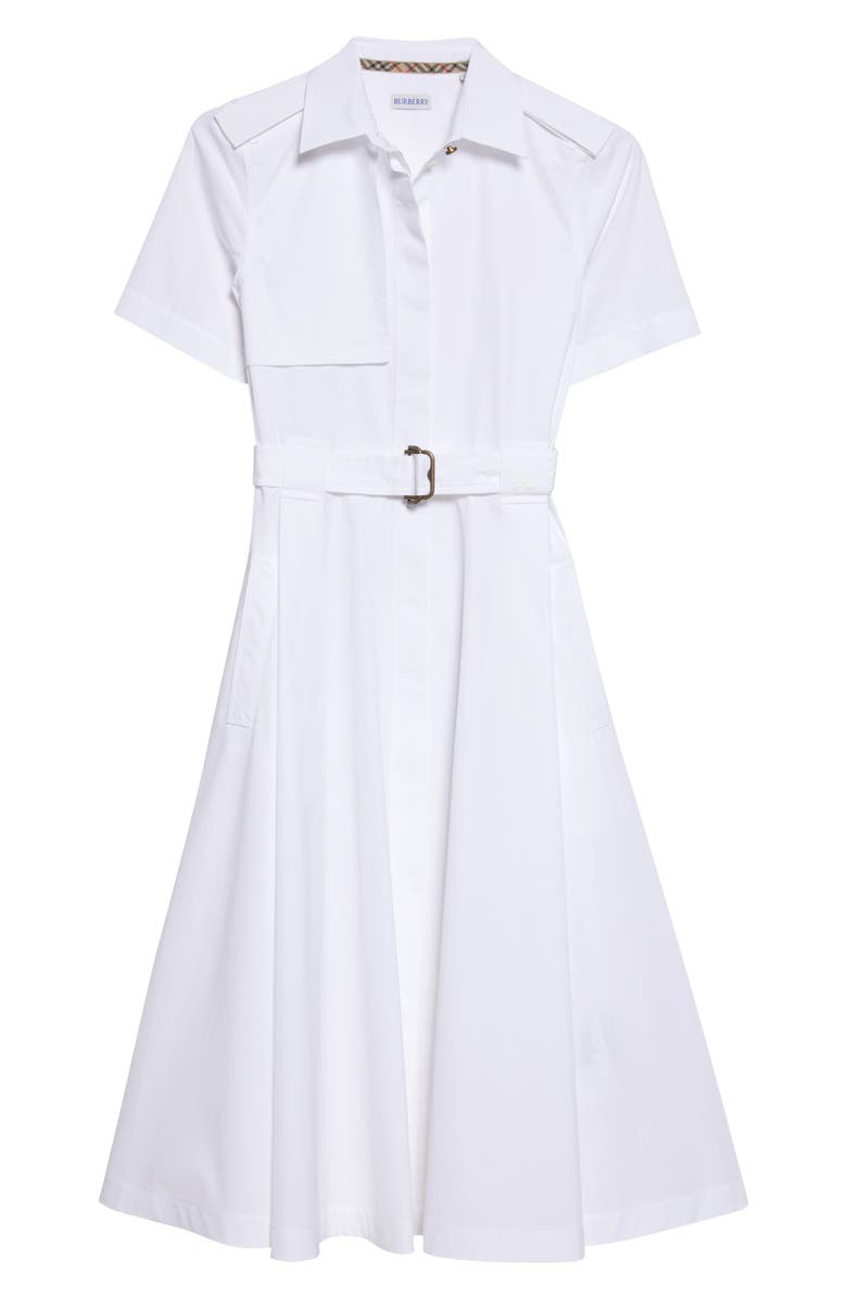 Burberry Tanya Belted Cotton Poplin Midi Shirtdress, Main, color, Optic White