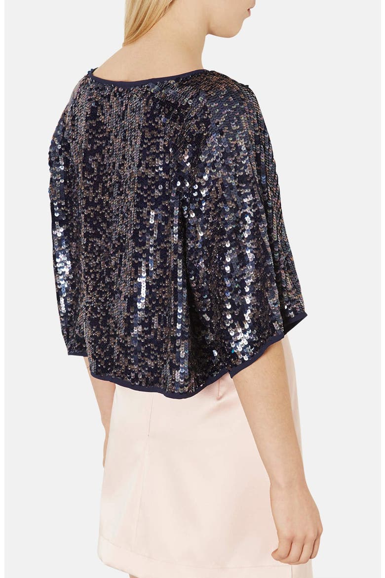 Draped Sequin Crop Top, Alternate, color, NAVY BLUE