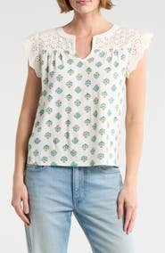 Lucky Brand Cap Sleeve Mixed Media Top