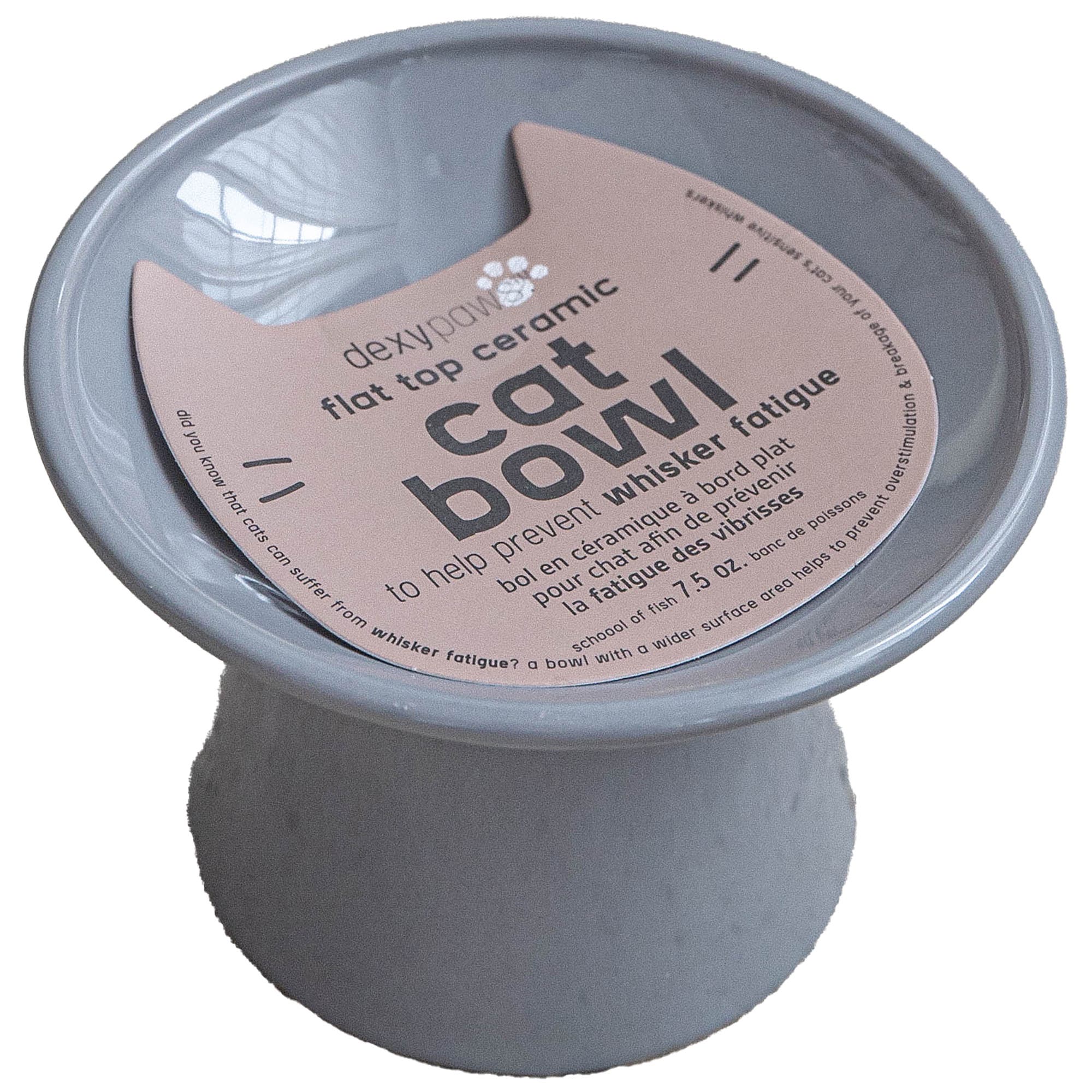 Dexypaws Flat Top Ceramic Cat Bowl, Grey, 7.5oz in Gray 