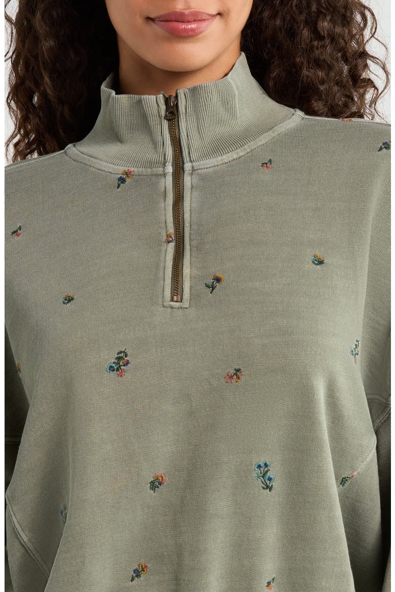 Embroidered Half-Zip Cotton Fleece Sweatshirt, Alternate, color, DUSTY OLIVE