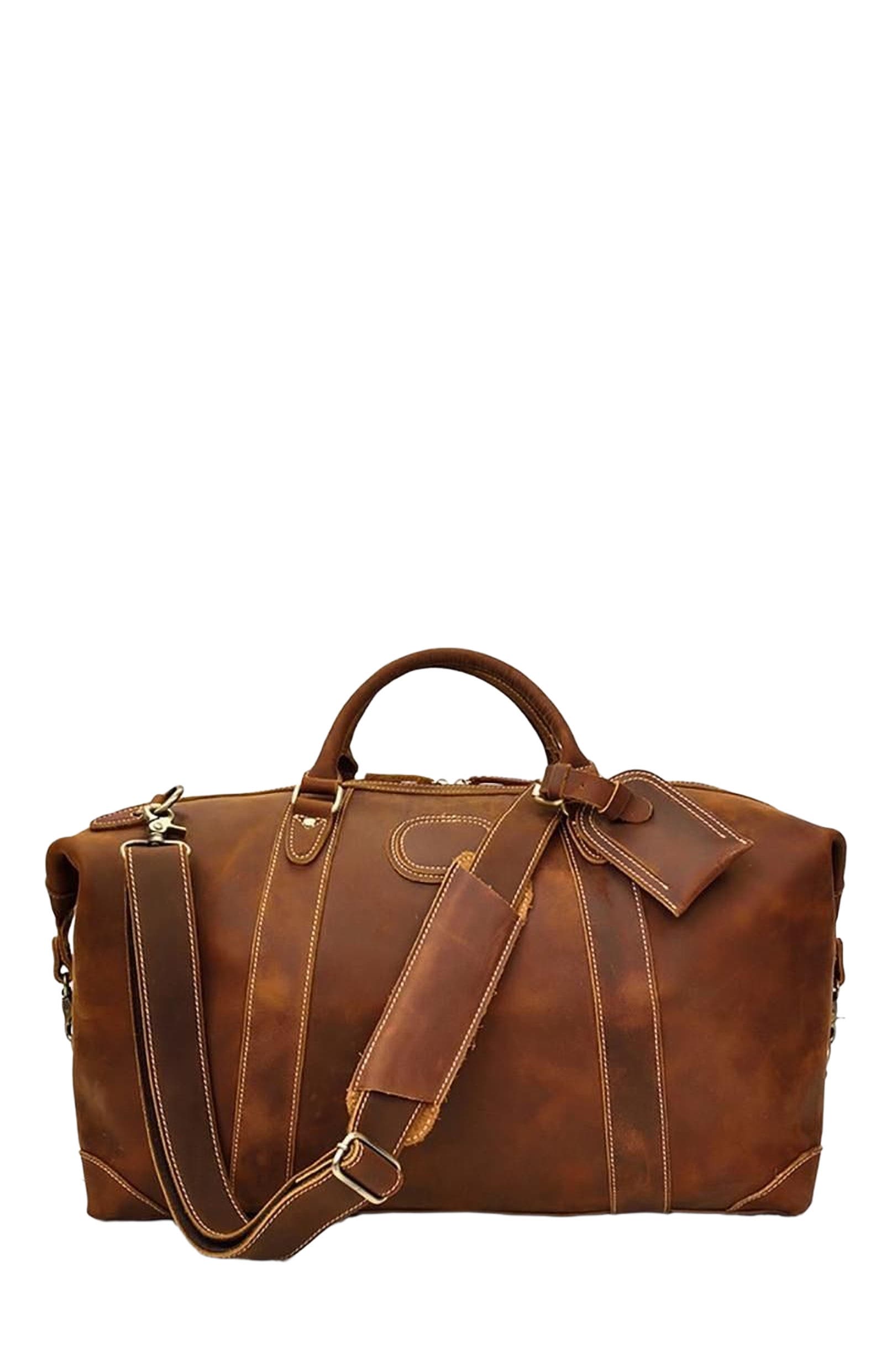 STEEL HORSE LEATHER The Eira Duffle Bag | Vintage Leather Weekender, Main, color, Brown