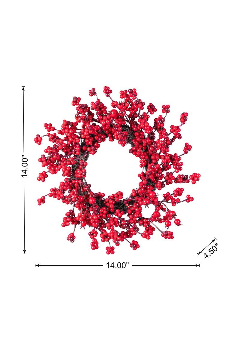 Set of 4 14"D Christmas Mini Red Berries Wreaths, Alternate, color, Red