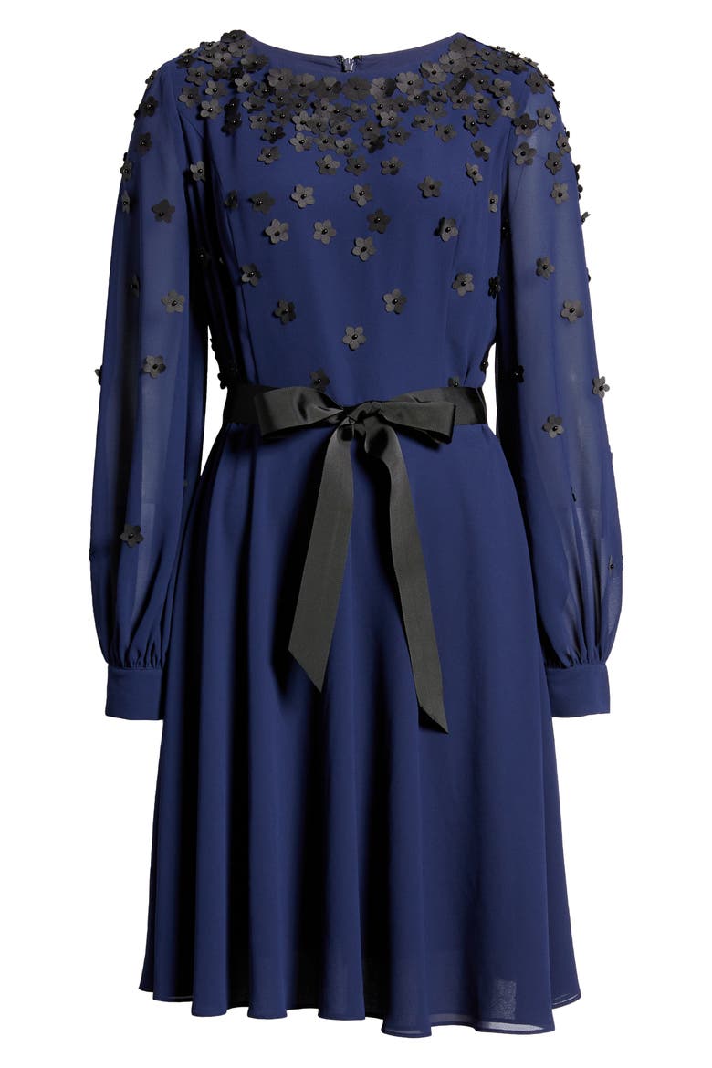 Floral Embellished Long Sleeve Dress, Alternate, color, BLUE