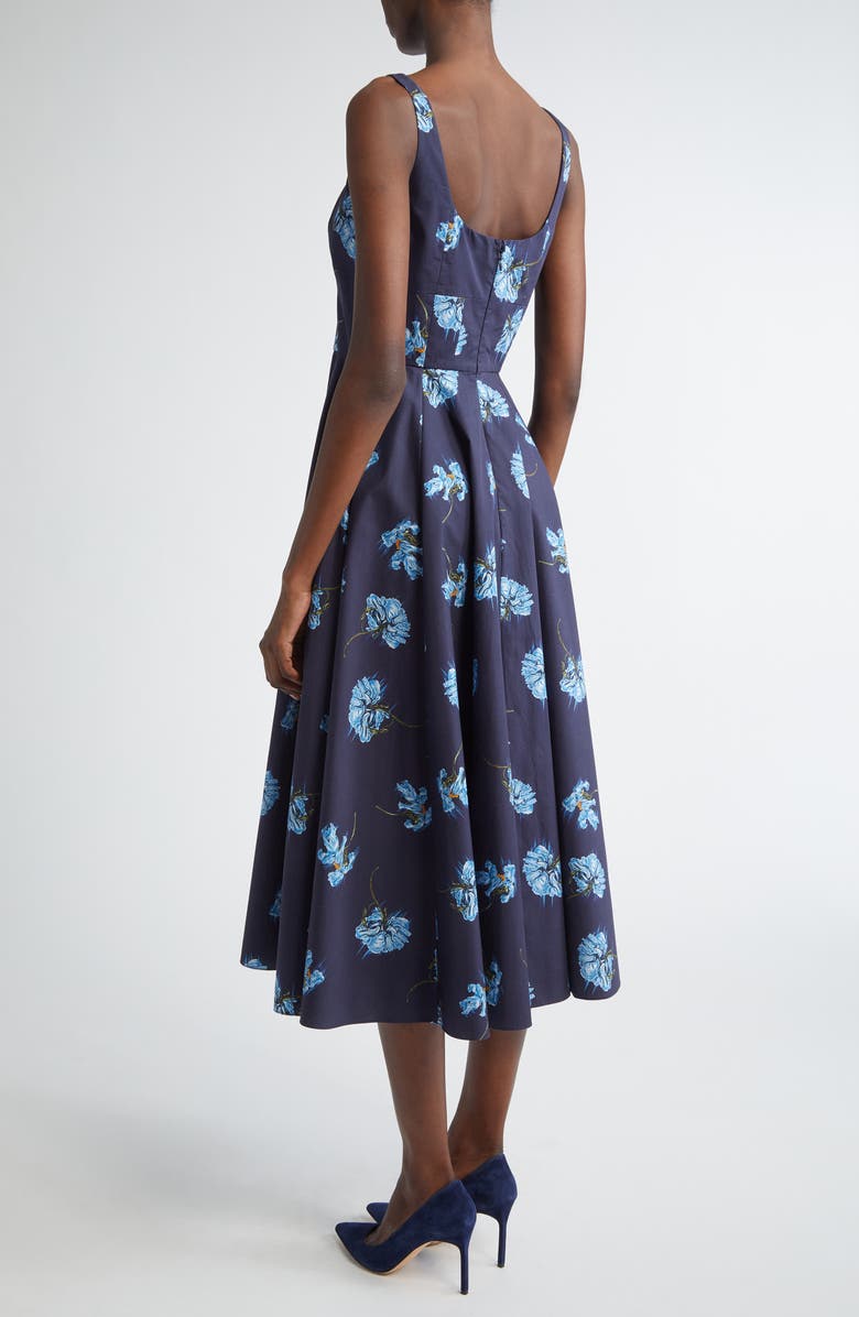 Emilia Wickstead Mona Floral Cotton Poplin Midi Sundress, Alternate, color, Blue Flowers On Navy
