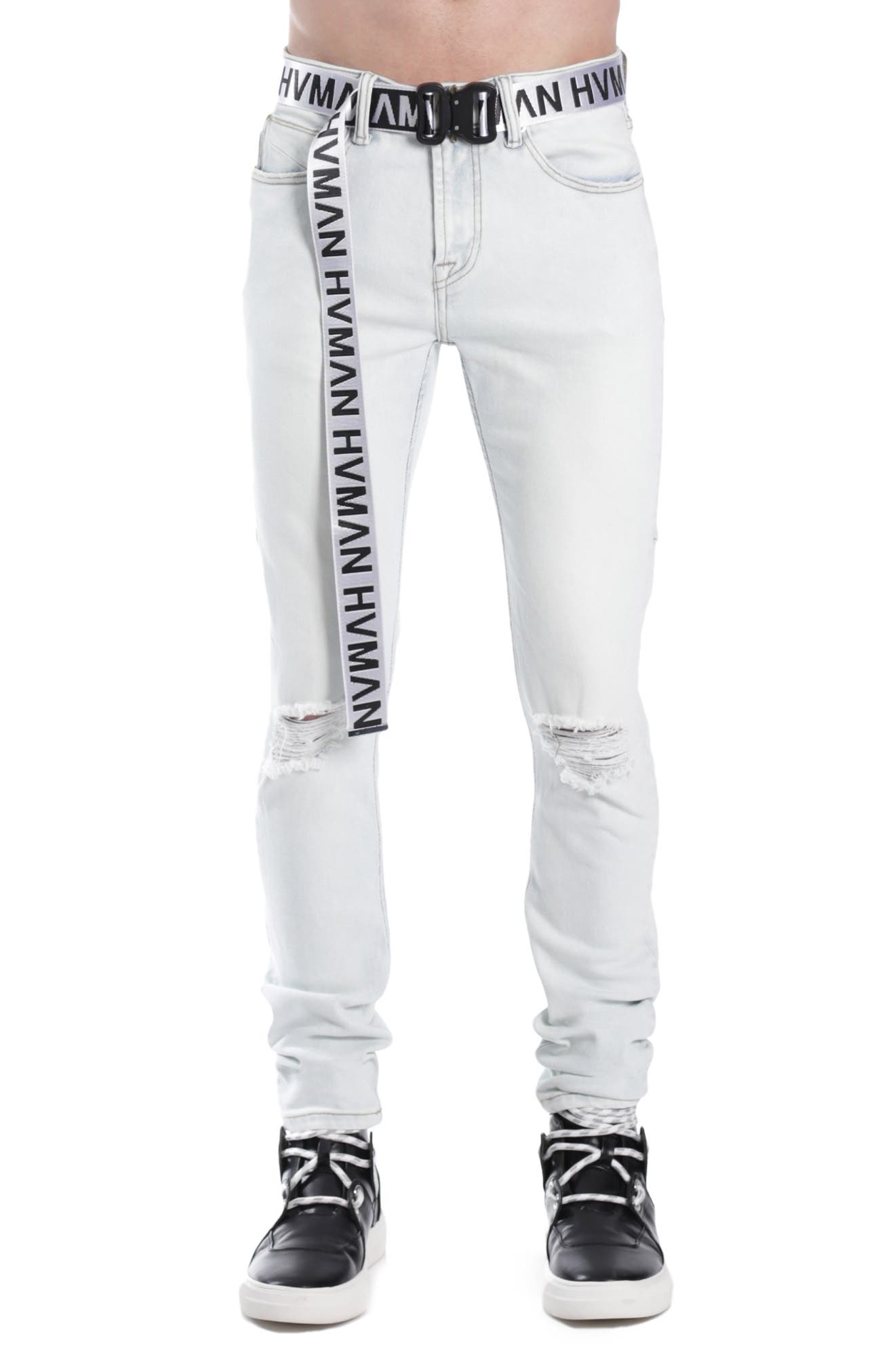 HVMAN Strat Belted Super Skinny Jeans