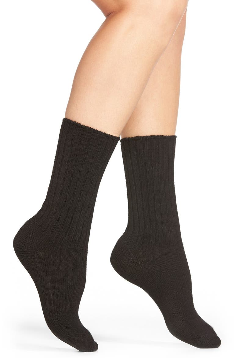 Rib Knit Boot Socks, Main, color, BLACK