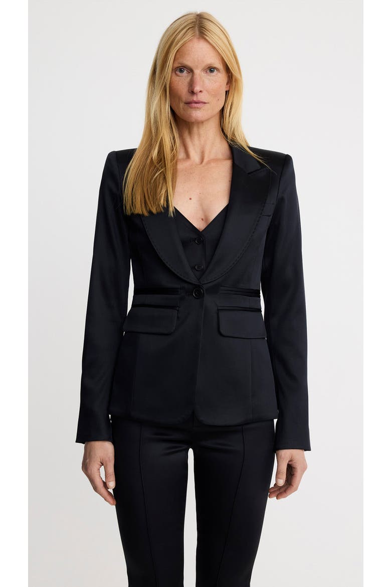 Tuxedo Peaked Lapel Blazer, Alternate, color, Black Satin