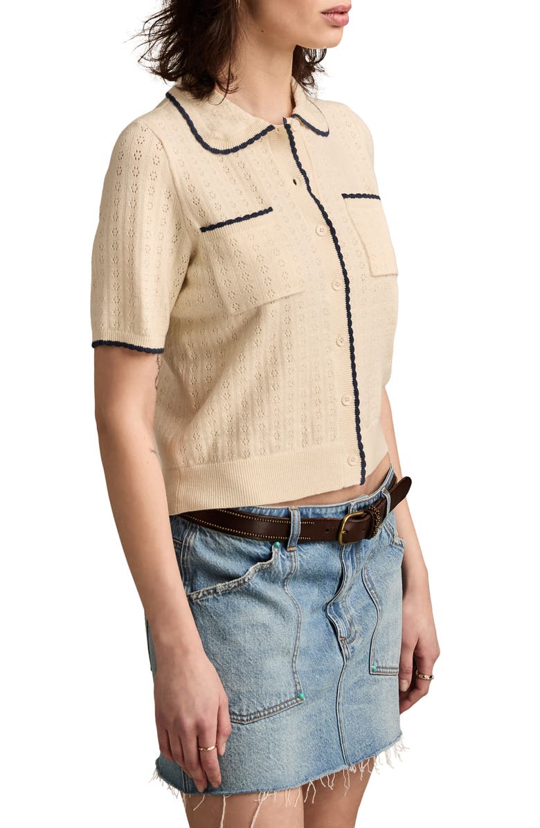 Lucky Brand Pointelle Trim Cardigan, Alternate, color, Turtledove