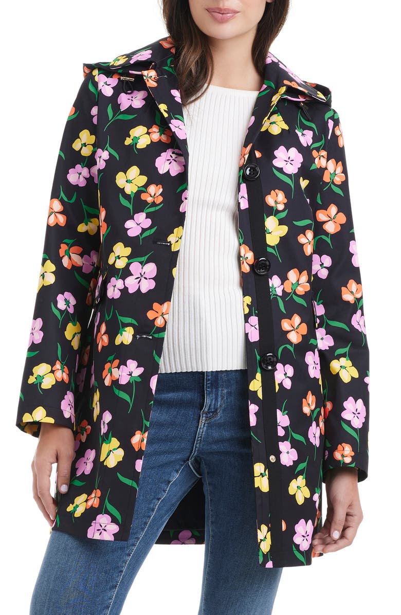 Kate Spade New York floral hooded rain coat, Main, color, 