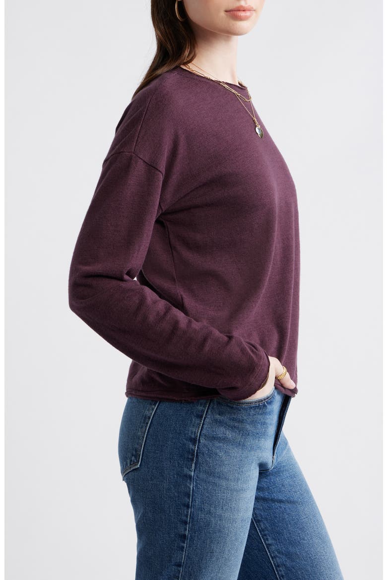 Roll Crewneck Boxy Long Sleeve Cotton Blend Top, Alternate, color, BURGUNDY FUDGE