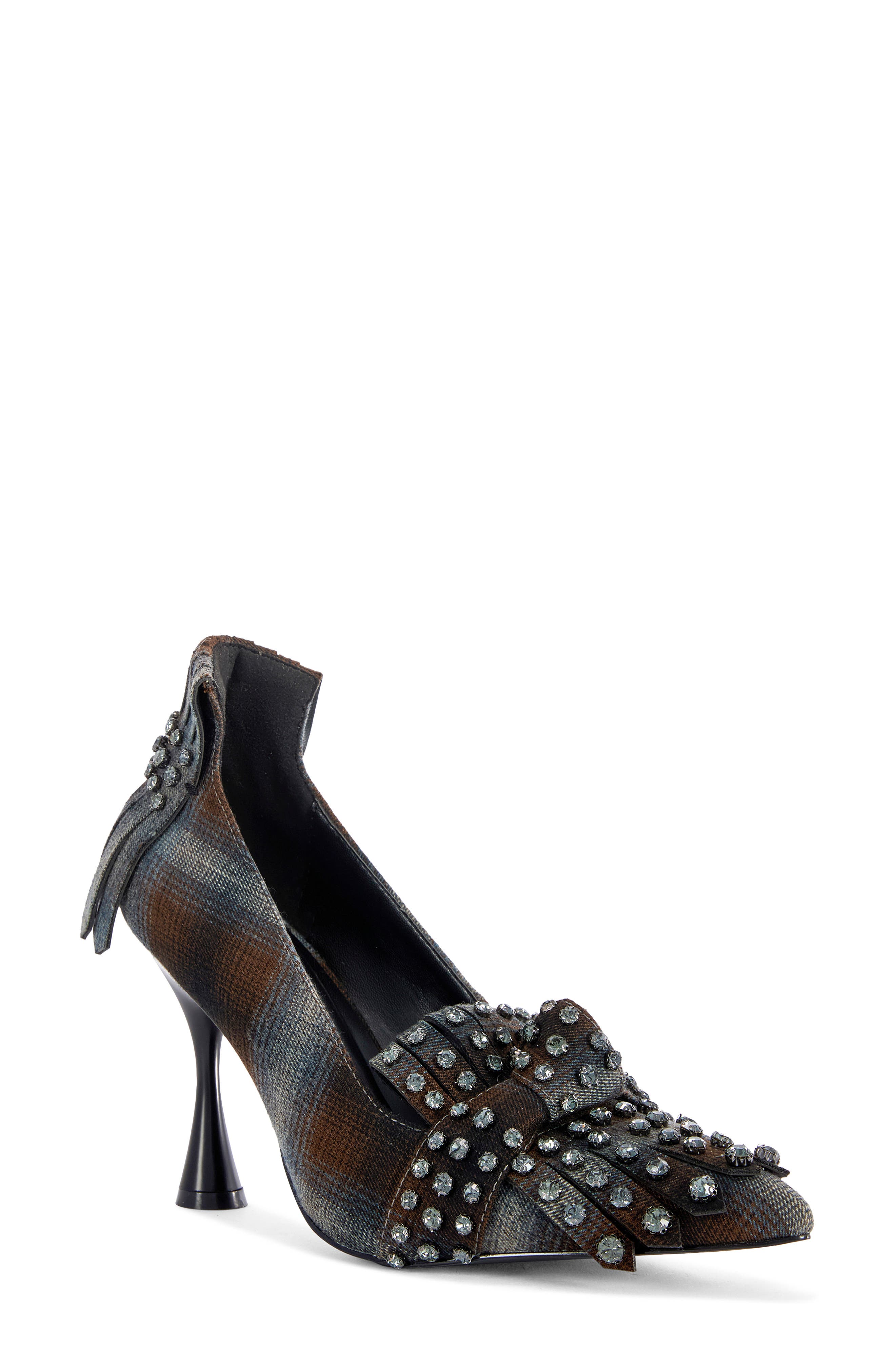 Piero Plaid Crystal Kiltie Pump, Main, color, GREY MULTI