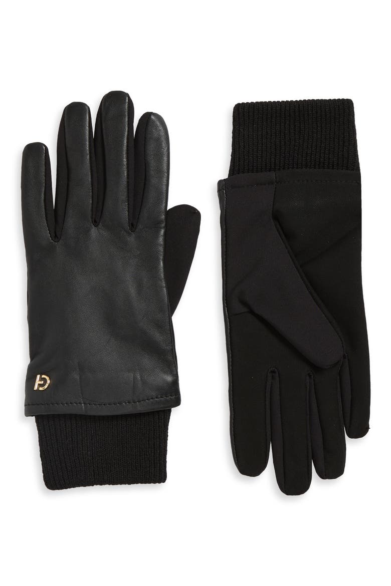Leather Stretch Palm Gloves, Main, color, CAVIAR